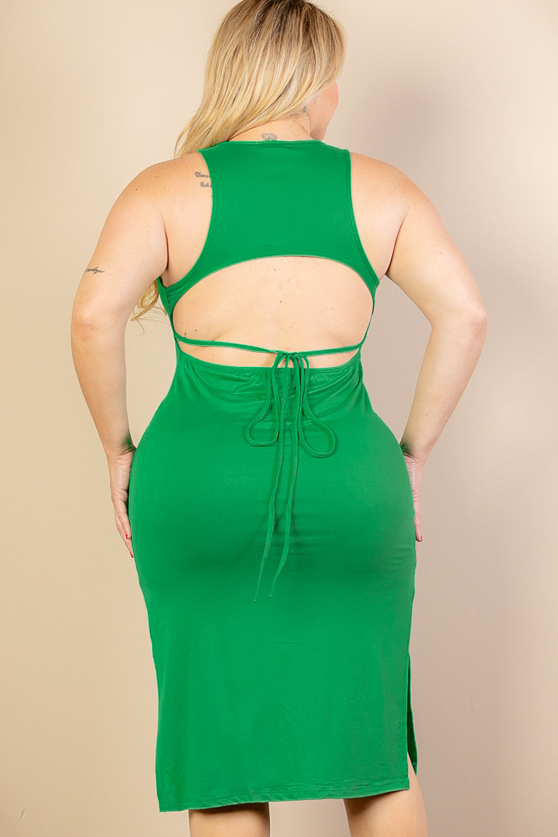 Plus Size Open Back Side Split Midi Dress (CAPELLA)