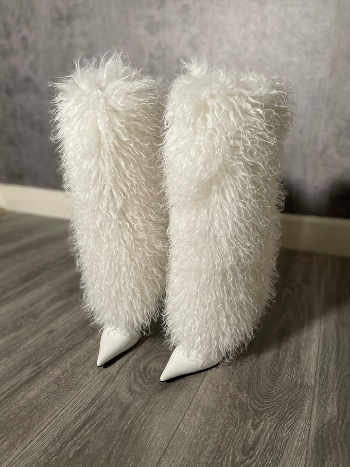 Jubilee Faux Mongolian Fur Boots White