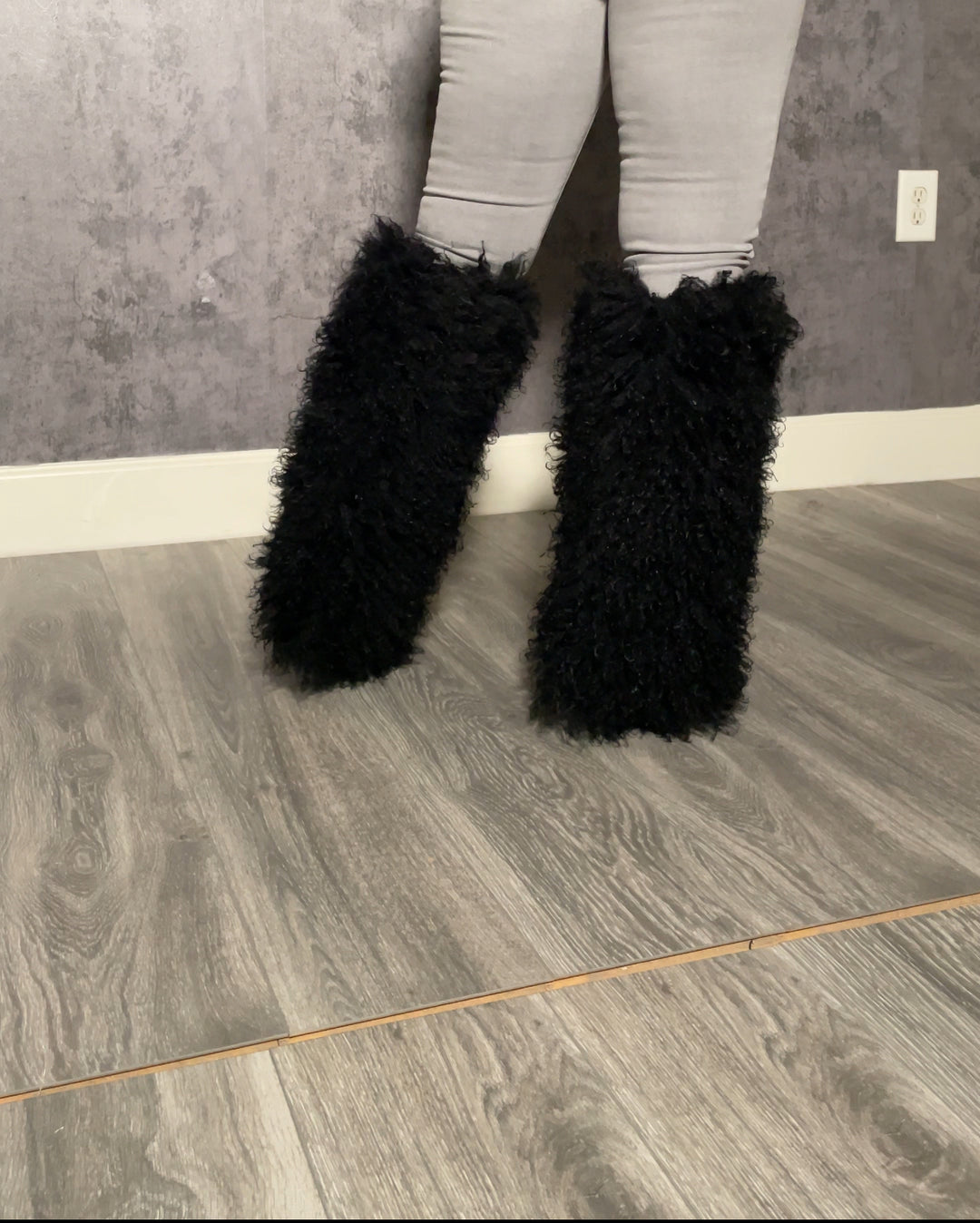 Jubilee Faux Mongolian Fur Boots Black (not wide calf)